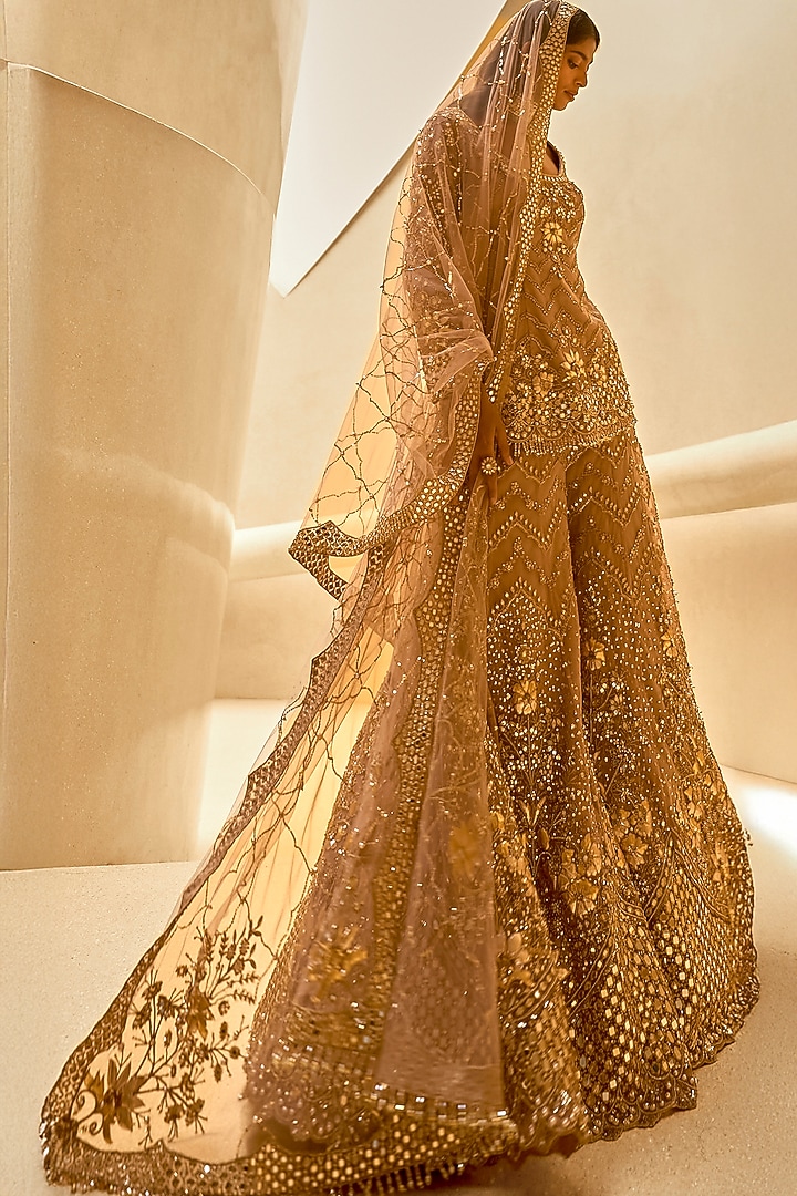 Mauve Pink Tulle Sequin Embellished Bridal Sharara Set by Tamanna Punjabi Kapoor at Pernia's Pop Up Shop