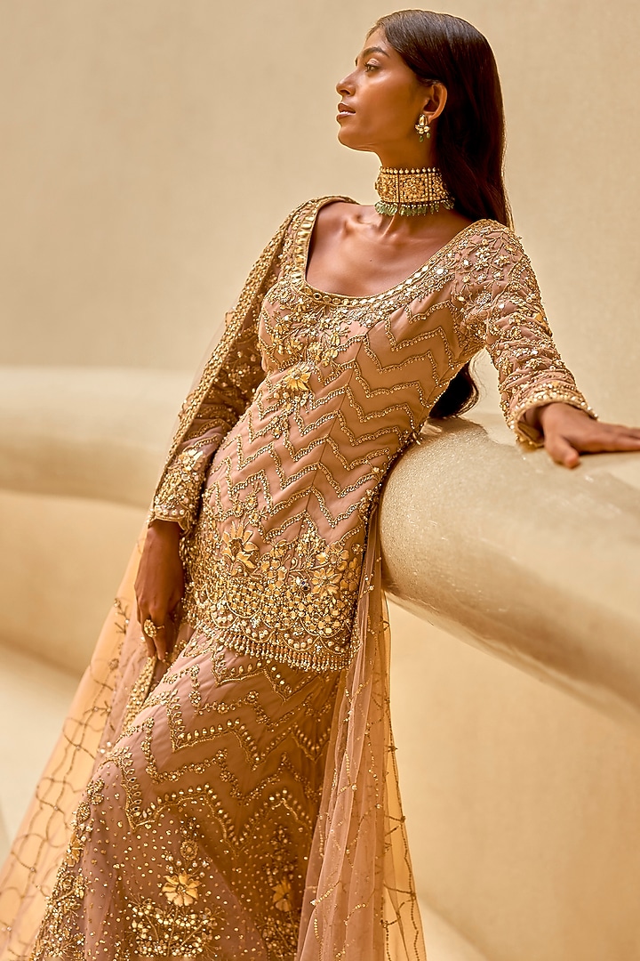 Mauve Pink Tulle Sequin Embellished Bridal Sharara Set by Tamanna Punjabi Kapoor at Pernia's Pop Up Shop