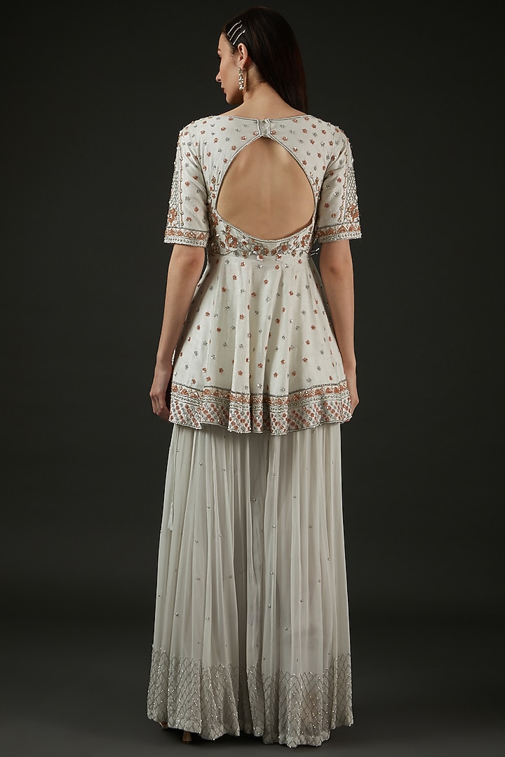Off-White Georgette Embroidered Engagement Gown With Dupatta by The Pink Mirror at Pernia's Pop Up Shop