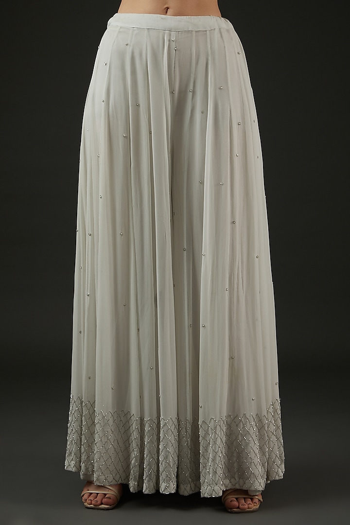 Off-White Georgette Embroidered Engagement Gown With Dupatta by The Pink Mirror at Pernia's Pop Up Shop