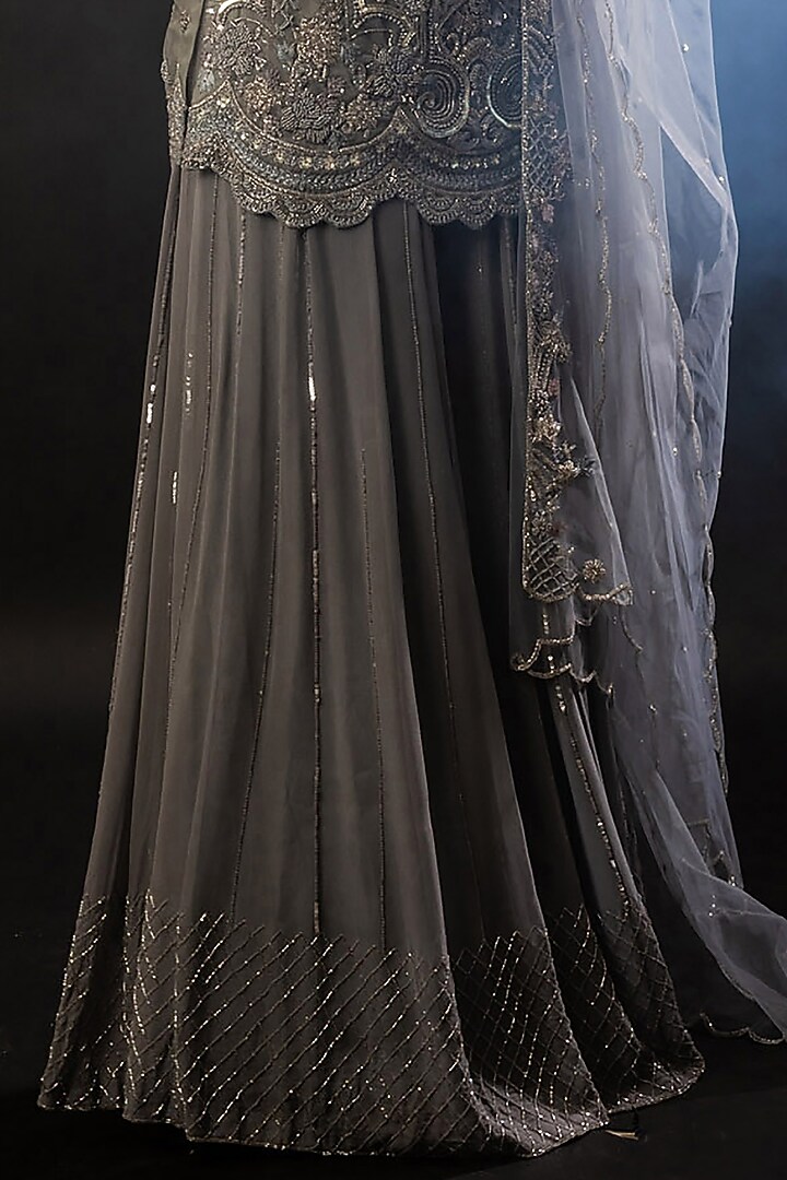Flint Grey Organza Wedding Sharara Set by The Pink Mirror at Pernia's Pop Up Shop