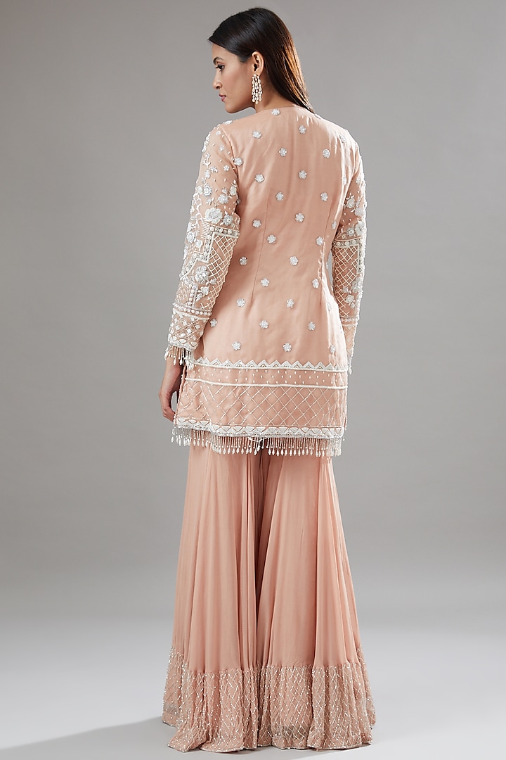 Peach Organza & Georgette Wedding Sharara Set by The Pink Mirror at Pernia's Pop Up Shop
