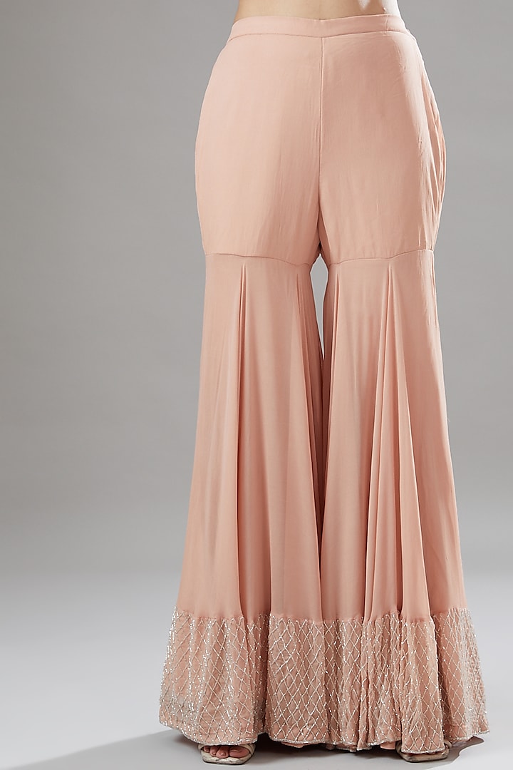 Peach Organza & Georgette Wedding Sharara Set by The Pink Mirror at Pernia's Pop Up Shop
