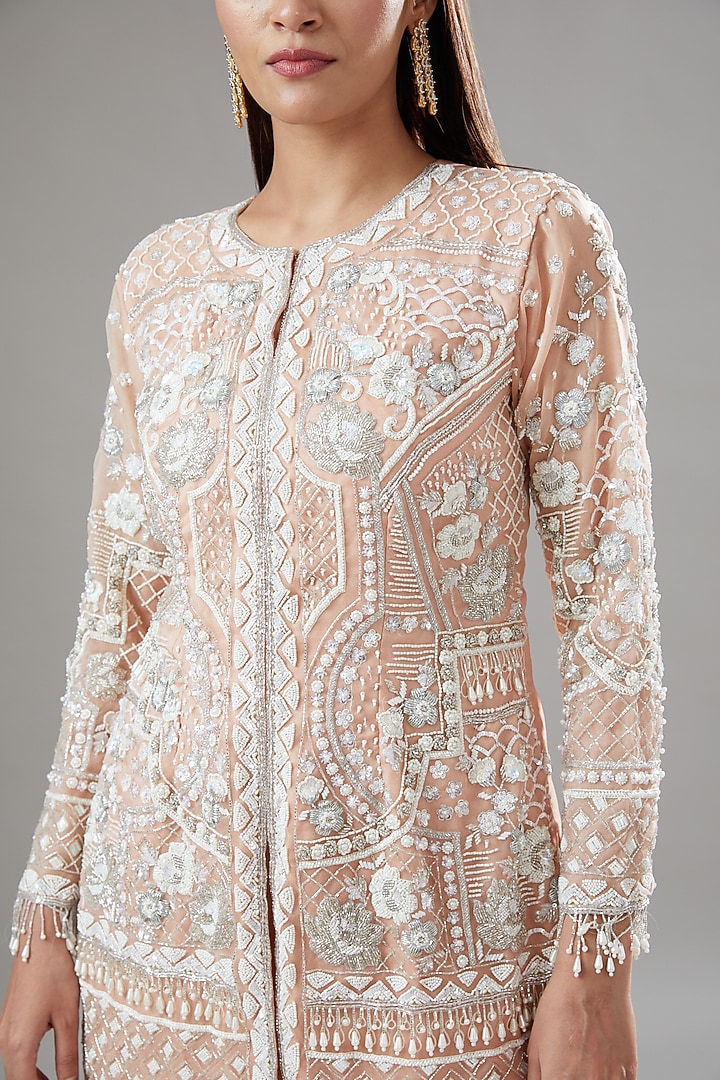 Peach Organza & Georgette Wedding Sharara Set by The Pink Mirror at Pernia's Pop Up Shop
