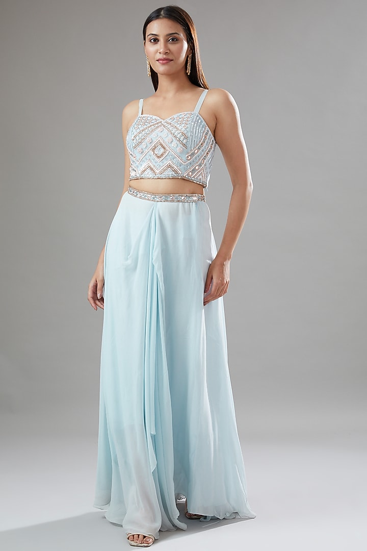 Blue Georgette Skirt Set by The Pink Mirror at Pernia's Pop Up Shop