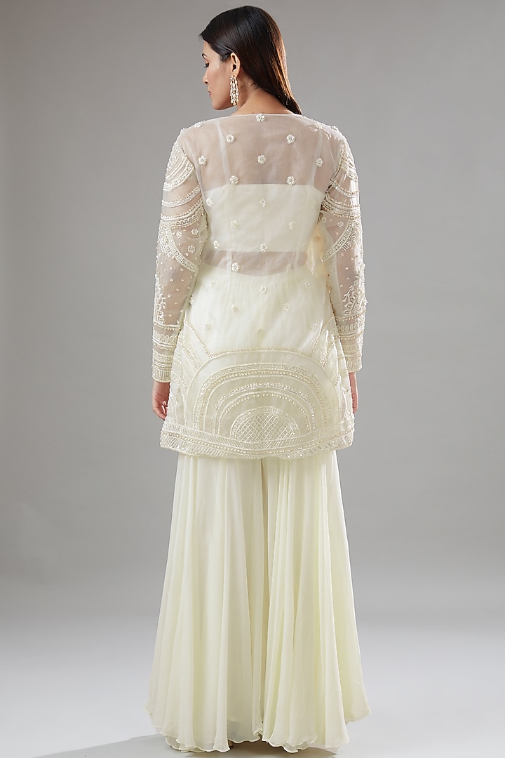 Off-White Organza & Georgette Wedding Sharara Set by The Pink Mirror at Pernia's Pop Up Shop