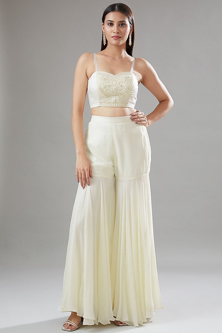 Off-White Organza & Georgette Wedding Sharara Set by The Pink Mirror at Pernia's Pop Up Shop