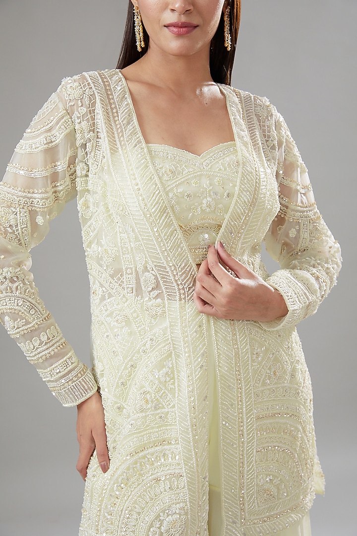 Off-White Organza & Georgette Wedding Sharara Set by The Pink Mirror at Pernia's Pop Up Shop