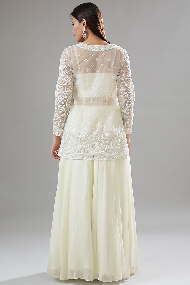 Ivory Organza & Georgette Wedding Sharara Set by The Pink Mirror at Pernia's Pop Up Shop