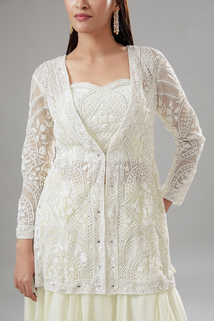 Ivory Organza & Georgette Wedding Sharara Set by The Pink Mirror at Pernia's Pop Up Shop