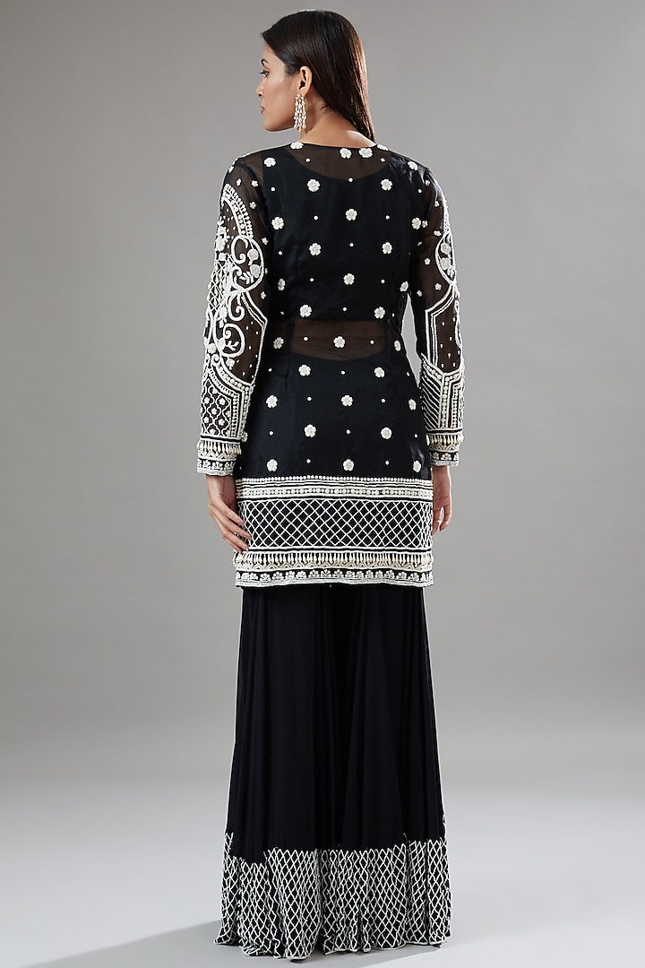 Black Organza & Georgette Wedding Sharara Set by The Pink Mirror at Pernia's Pop Up Shop