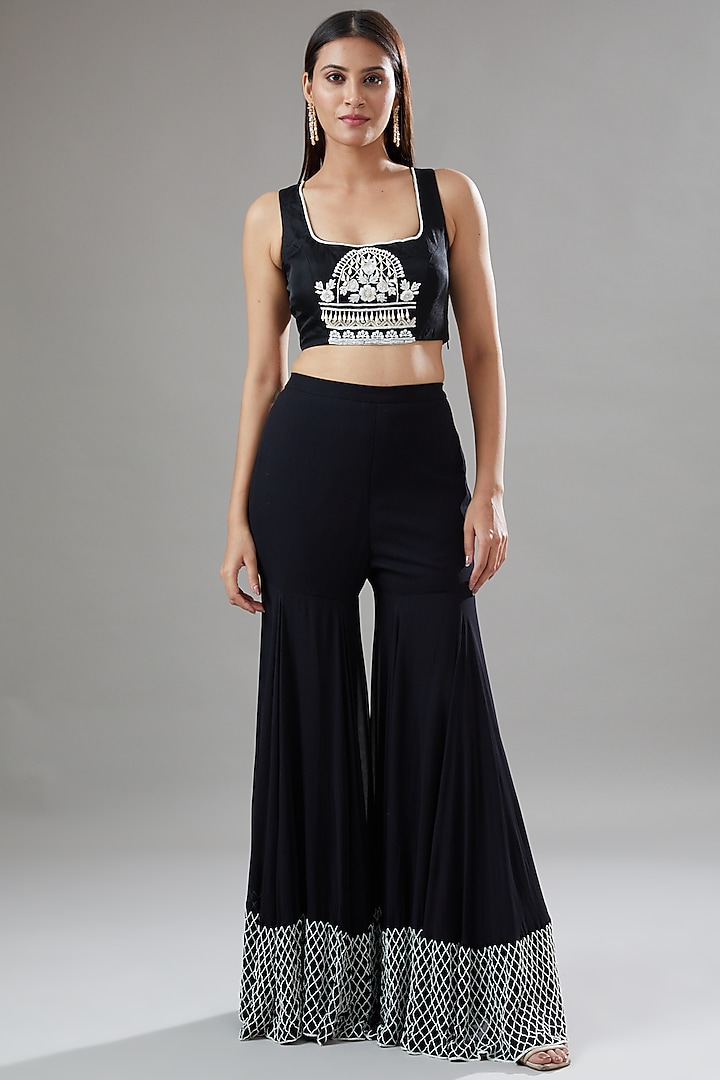 Black Organza & Georgette Wedding Sharara Set by The Pink Mirror at Pernia's Pop Up Shop