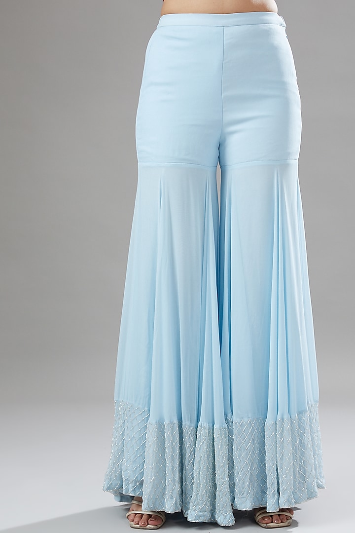 Blue Organza & Georgette Wedding Sharara Set by The Pink Mirror at Pernia's Pop Up Shop