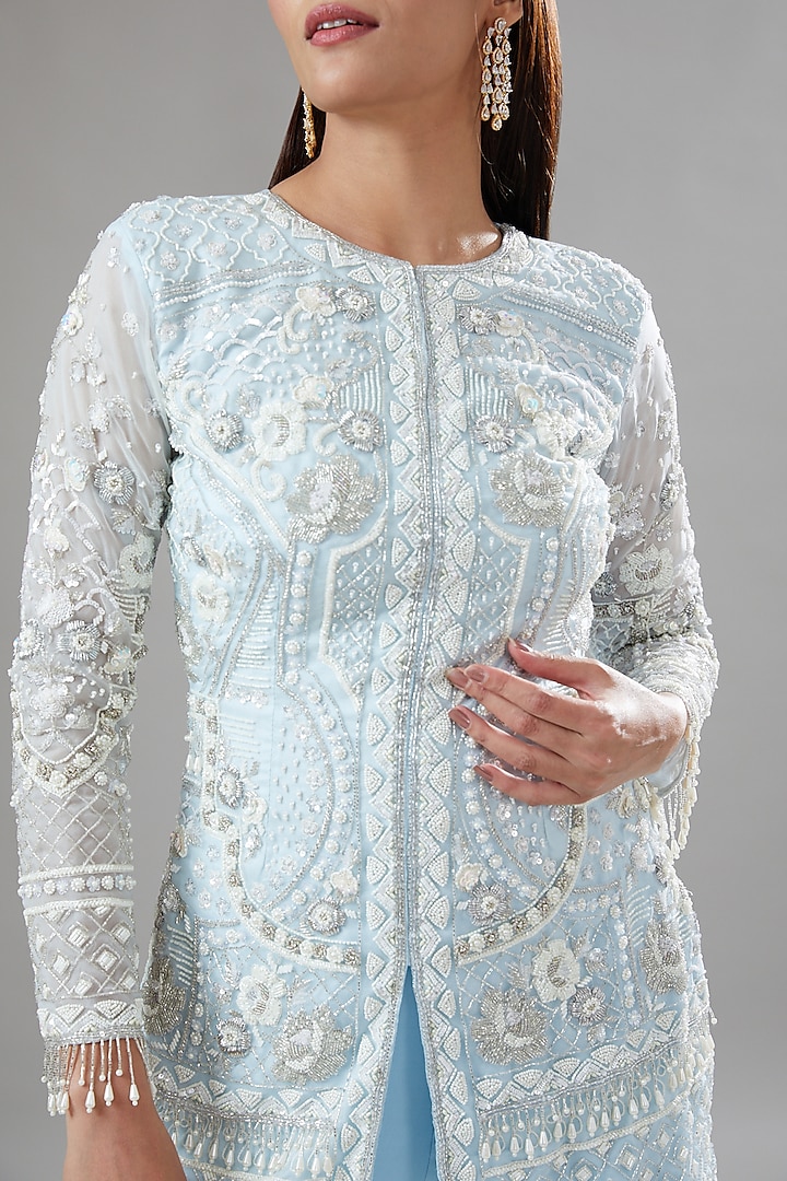 Blue Organza & Georgette Wedding Sharara Set by The Pink Mirror at Pernia's Pop Up Shop