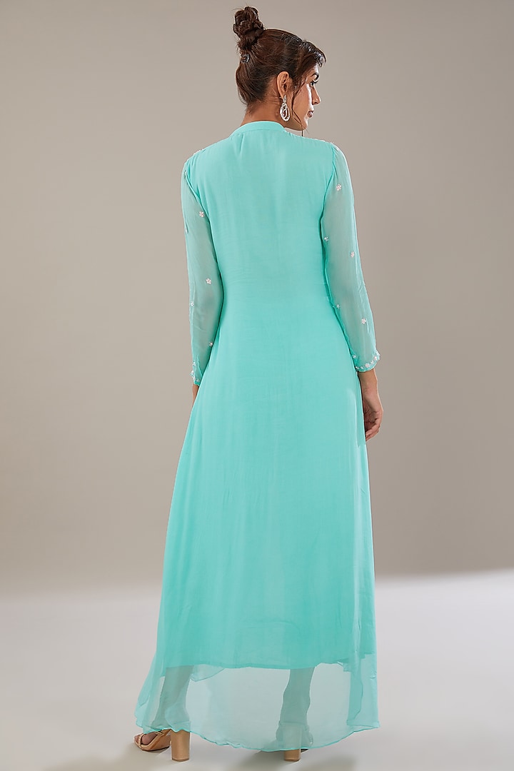 Aqua Blue Georgette Kurta Set by The Pink Mirror at Pernia's Pop Up Shop