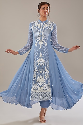 Blue Georgette Kurta Set by The Pink Mirror