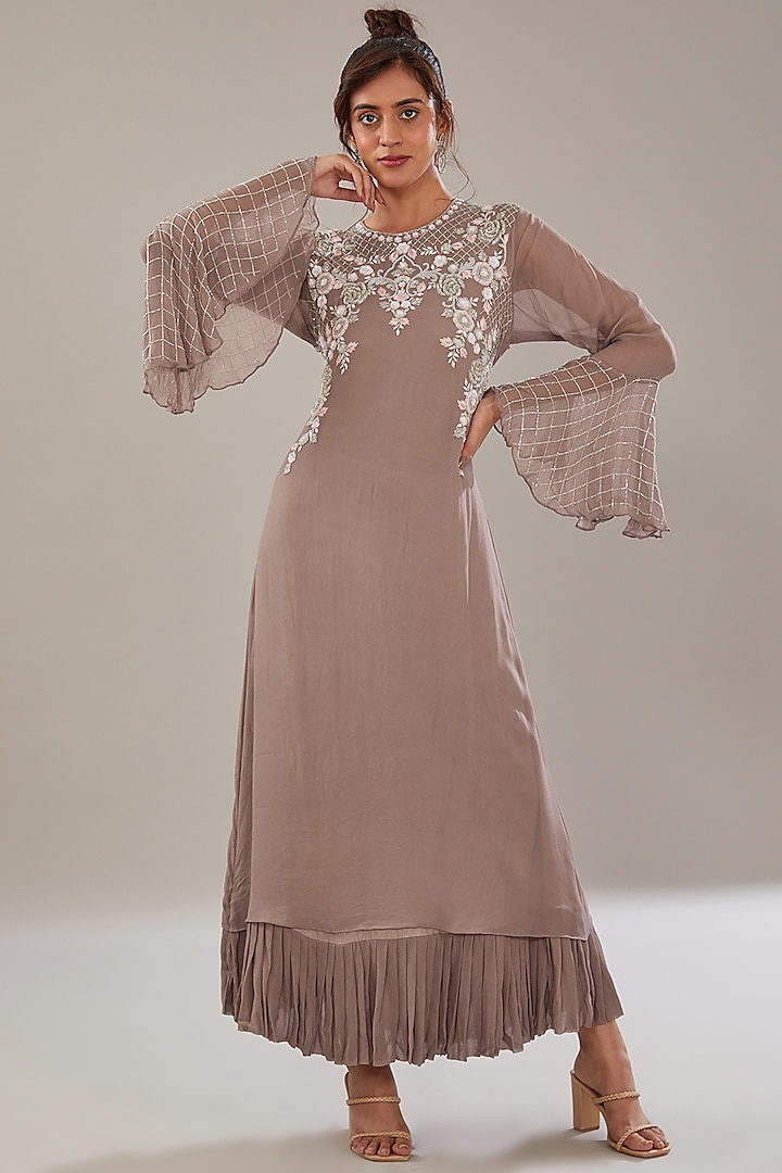 Taupe Georgette Kurta by The Pink Mirror