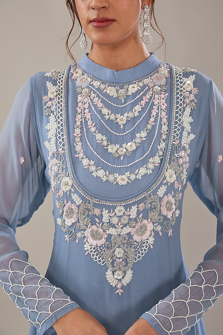 Blue Georgette Party Wear Anarkali Set by The Pink Mirror at Pernia's Pop Up Shop