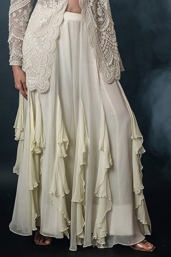 Off-White Organza Georgette Frilled Wedding Sharara Set by The Pink Mirror at Pernia's Pop Up Shop