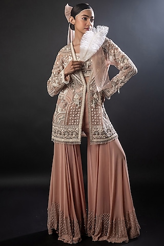 Dusty Rose Organza Georgette Gharara Set by The Pink Mirror