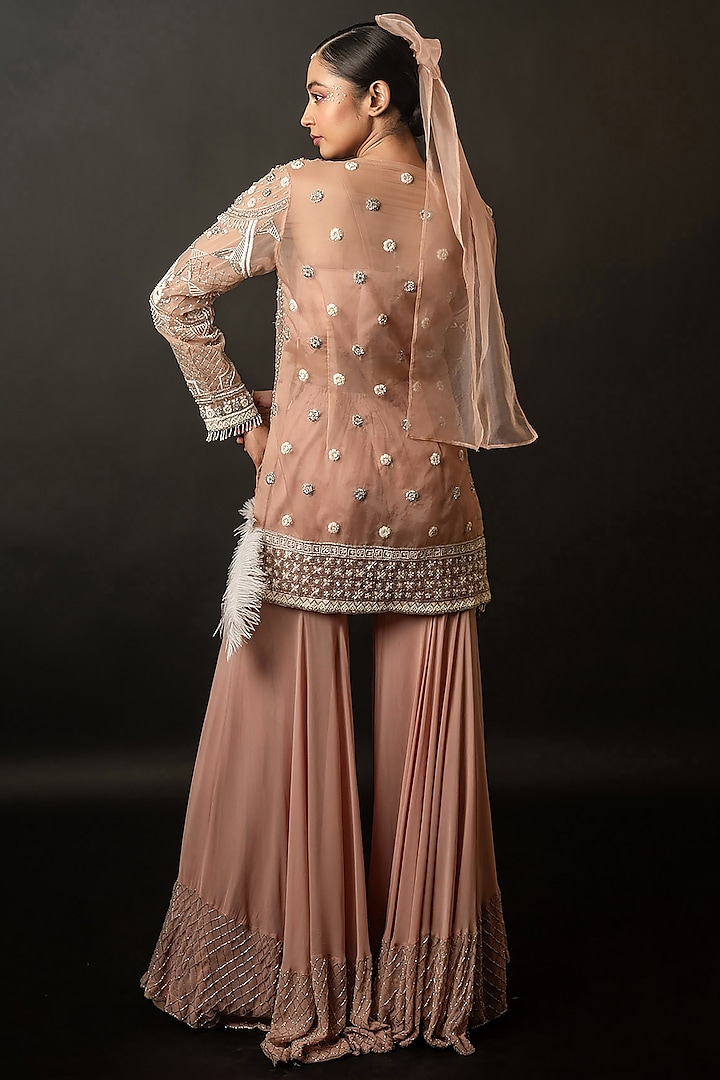 Dusty Rose Organza Georgette Gharara Set by The Pink Mirror at Pernia's Pop Up Shop