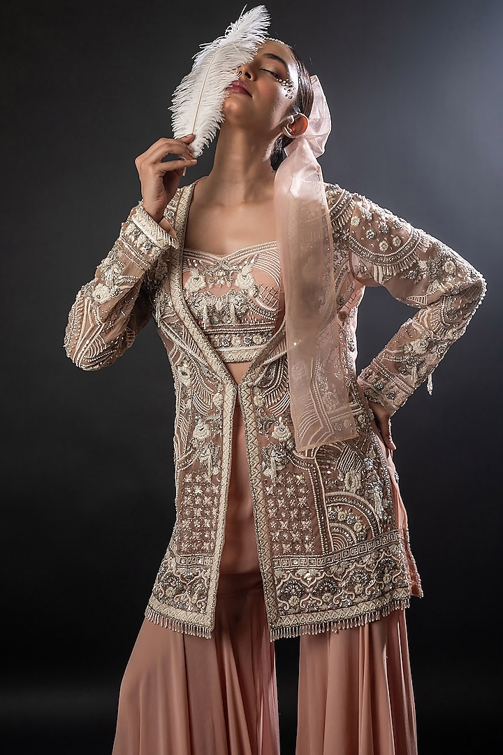 Dusty Rose Organza Georgette Gharara Set by The Pink Mirror at Pernia's Pop Up Shop