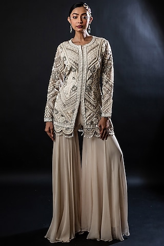 Cream Organza Georgette Sharara Set by The Pink Mirror
