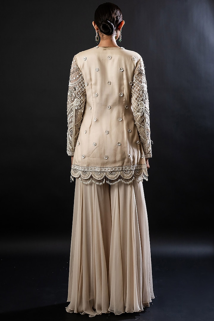 Cream Organza Georgette Wedding Sharara Set by The Pink Mirror at Pernia's Pop Up Shop