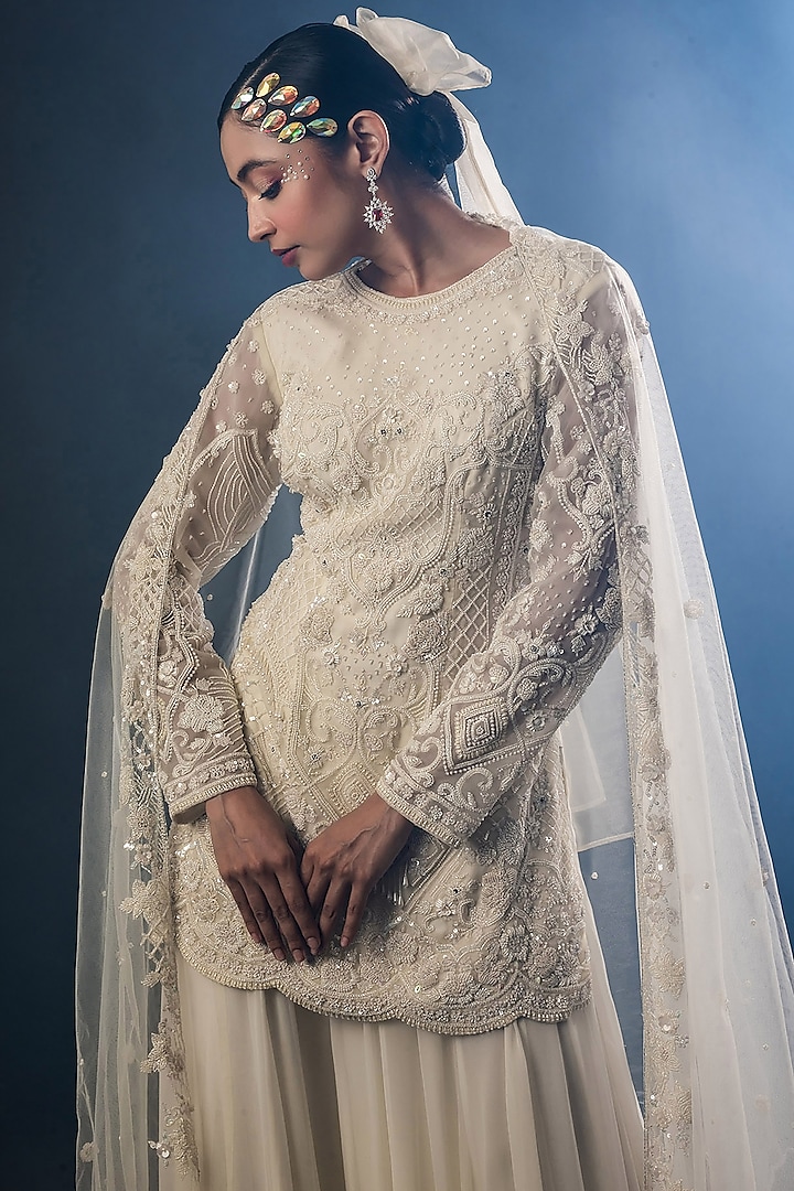 Off-White Organza Georgette Wedding Sharara Set by The Pink Mirror at Pernia's Pop Up Shop