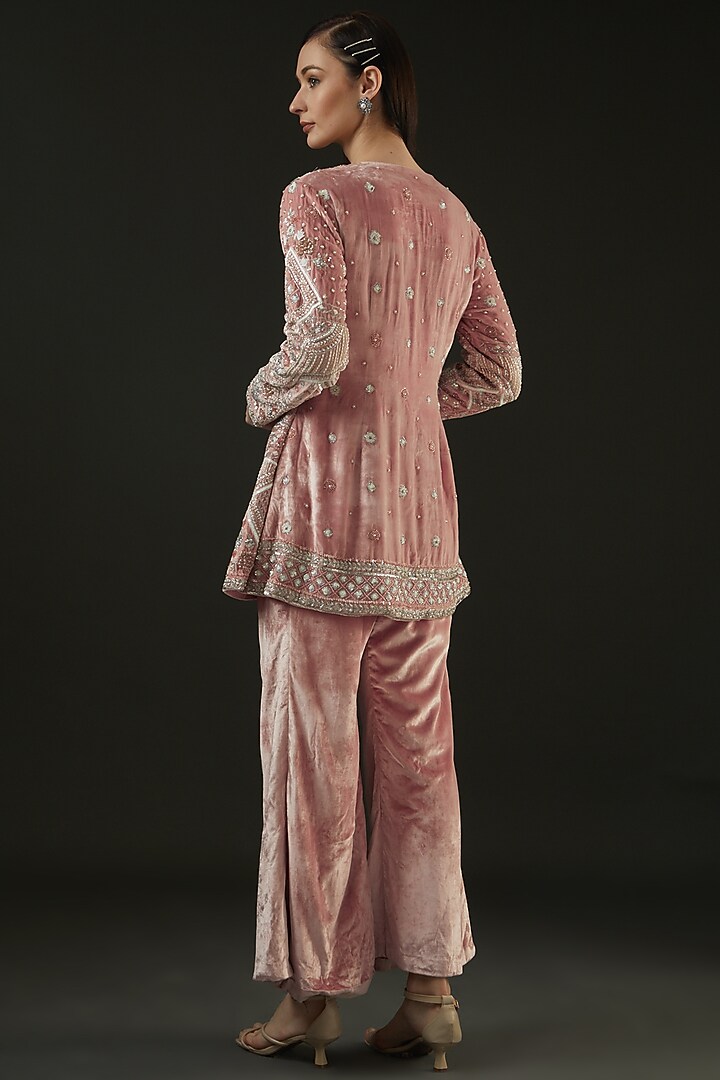 Dusty Pink Velvet Hand Embroidered Jacket Set by The Pink Mirror at Pernia's Pop Up Shop