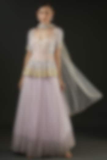 Mauve Georgette Peplum Attached Gown With Dupatta by The Pink Mirror