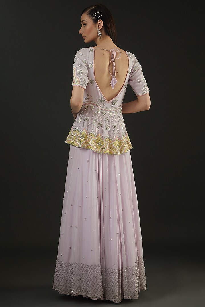 Mauve Georgette Peplum Attached Engagement Gown With Dupatta by The Pink Mirror at Pernia's Pop Up Shop