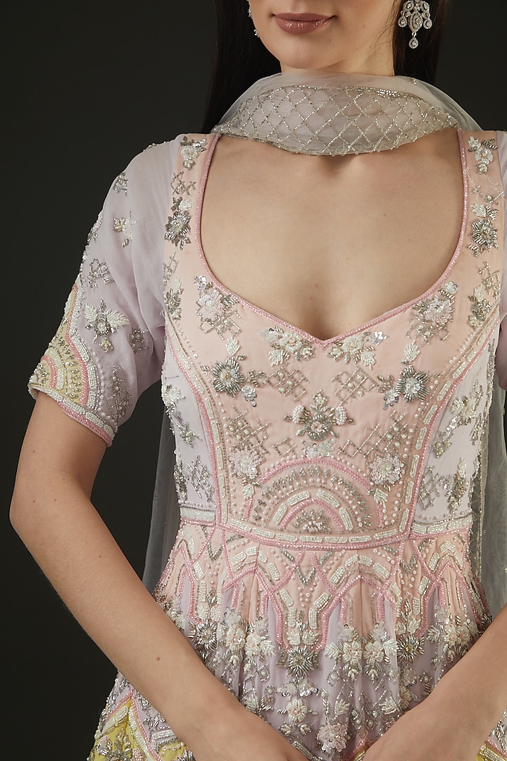 Mauve Georgette Peplum Attached Engagement Gown With Dupatta by The Pink Mirror at Pernia's Pop Up Shop