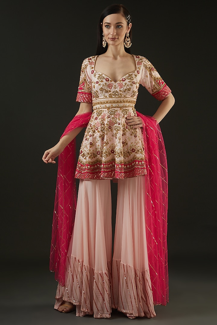 Blush Pink Georgette Sharara Set by The Pink Mirror