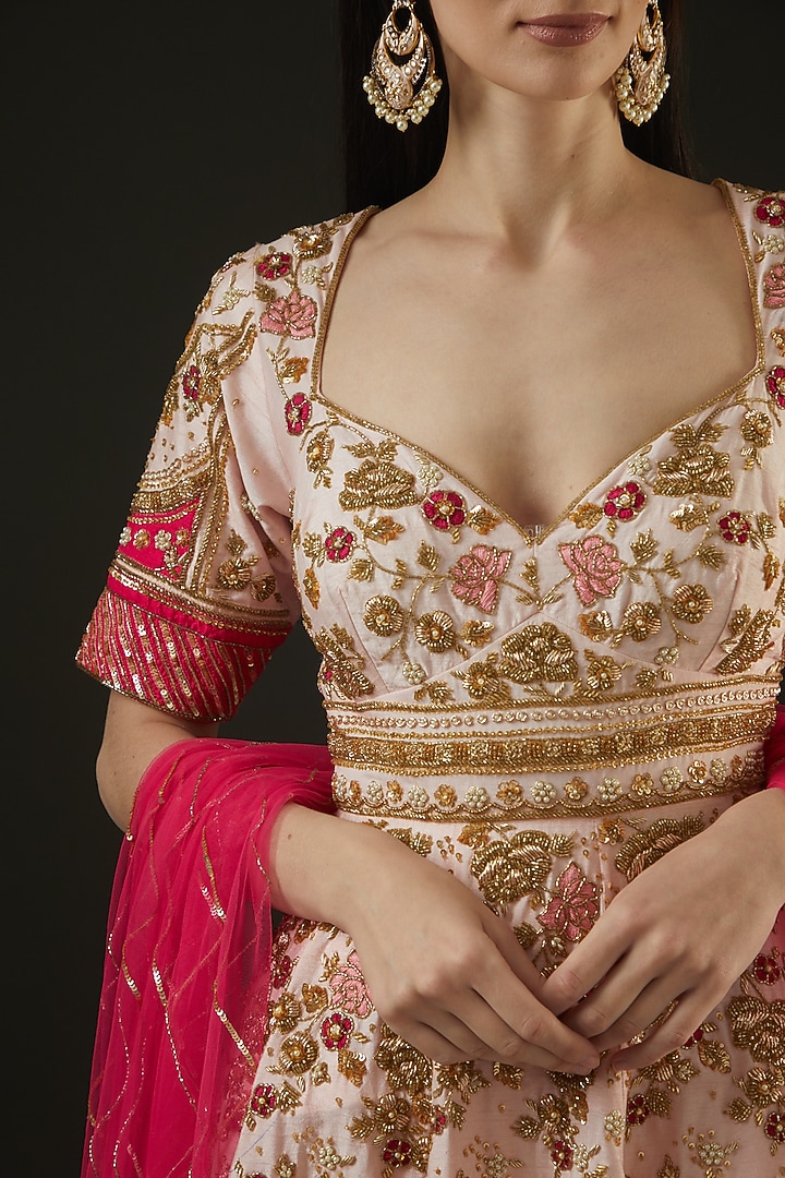 Blush Pink Georgette Wedding Sharara Set by The Pink Mirror at Pernia's Pop Up Shop