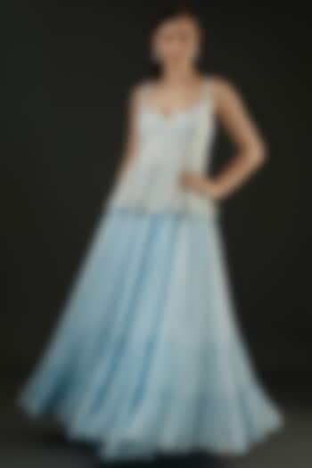Powder Blue Frilled Gown With attached Peplum by The Pink Mirror