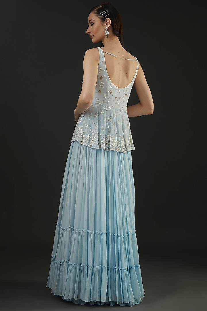 Powder Blue Frilled Engagement Gown With attached Peplum by The Pink Mirror at Pernia's Pop Up Shop