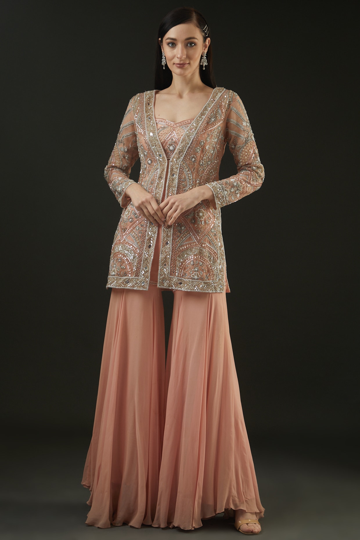Buy Multicolor Resham Embroidered Silk Sharara Suit Online | Samyakk
