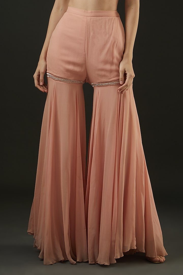Peach Georgette Gharara Set by The Pink Mirror at Pernia's Pop Up Shop