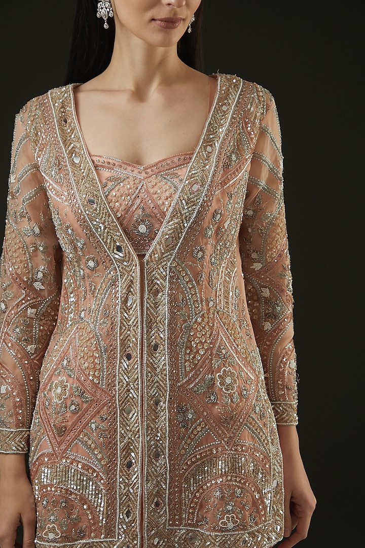 Peach Georgette Gharara Set by The Pink Mirror at Pernia's Pop Up Shop