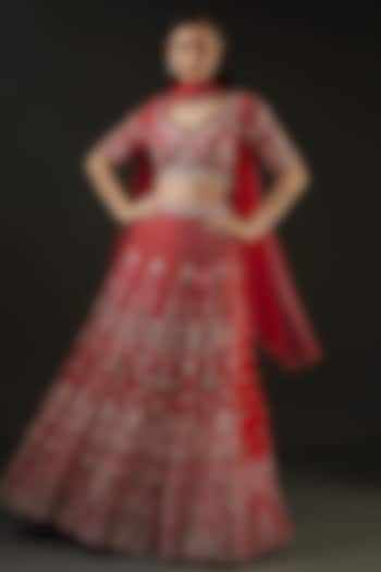Red Embroidered Lehenga Set by The Pink Mirror