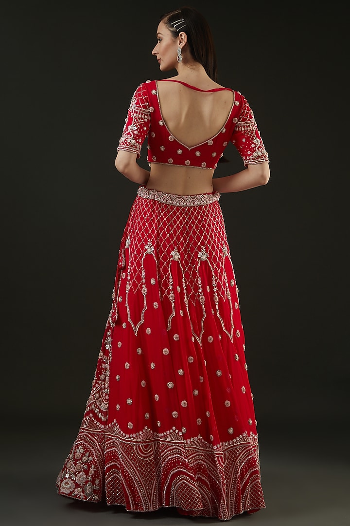 Red Embroidered Wedding Lehenga Set by The Pink Mirror at Pernia's Pop Up Shop