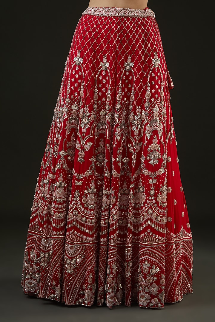 Red Embroidered Wedding Lehenga Set by The Pink Mirror at Pernia's Pop Up Shop
