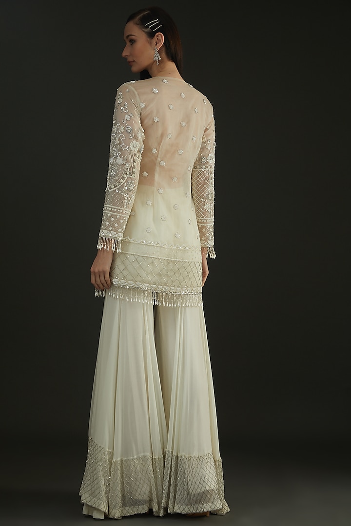 White Georgette Wedding Sharara Set by The Pink Mirror at Pernia's Pop Up Shop