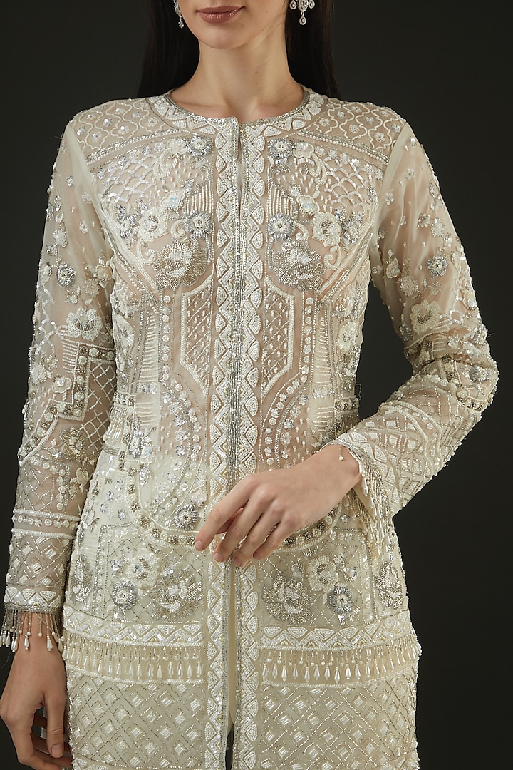 White Georgette Wedding Sharara Set by The Pink Mirror at Pernia's Pop Up Shop