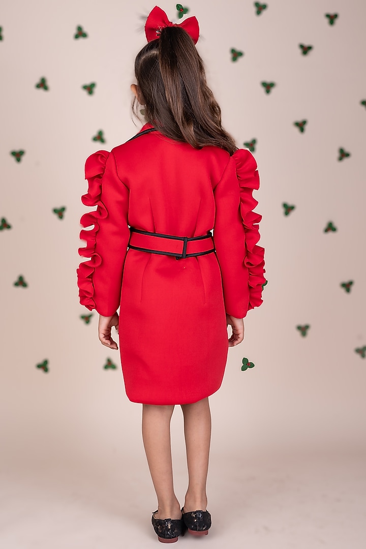 Red Neoprene Trench Dress For Girls by Toplove at Pernia's Pop Up Shop