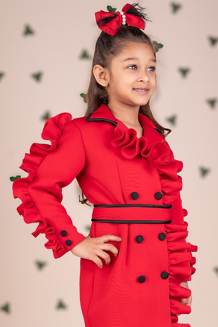 Red Neoprene Trench Dress For Girls by Toplove at Pernia's Pop Up Shop