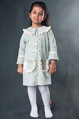 Pista Green Corduroy A-Line Dress For Girls by Toplove
