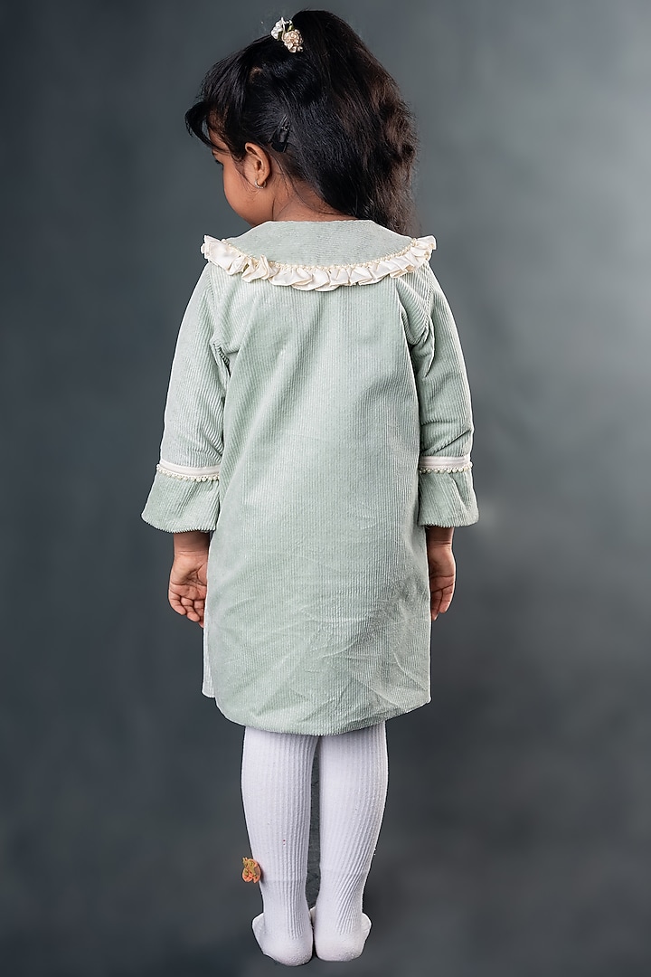 Pista Green Corduroy A-Line Dress For Girls by Toplove at Pernia's Pop Up Shop