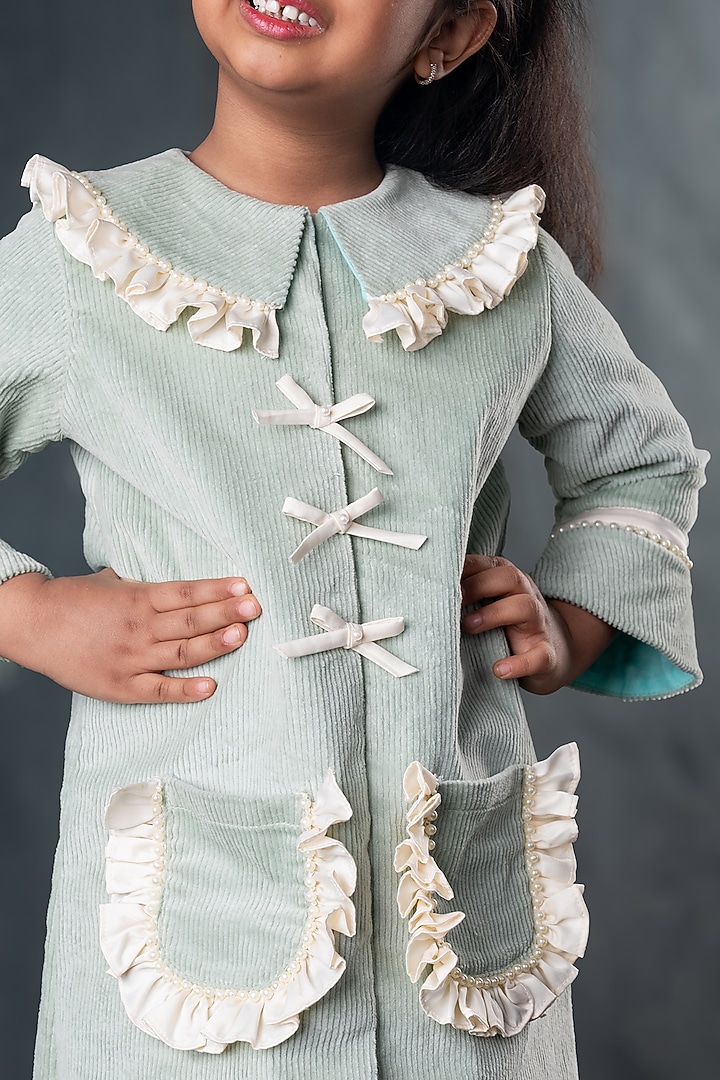 Pista Green Corduroy A-Line Dress For Girls by Toplove at Pernia's Pop Up Shop